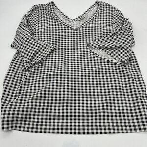 J Jill Top V-Neck White Black Plaid PIMA COTTON Stretch Soft Buffalo Plaid large